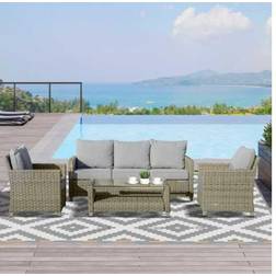 OutSunny 5-Seater Patio Wicker Sofa Set Outdoor Lounge Set