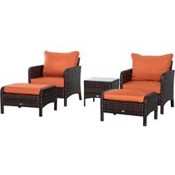 OutSunny 5 Piece Rattan Outdoor Lounge Set, 1 Table incl. 2 Chairs