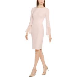 Calvin Klein Chiffon Bell Sleeve Sheath Dress - Blossom