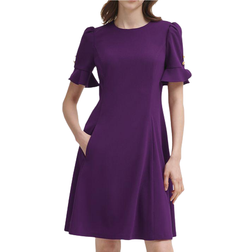 DKNY Flounce Fit & Flare Dress - Wine