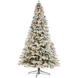 Nearly Natural 10 ft. Flocked Vermont Mixed Pine Artificial with LED Lights and Bendable Branches Christmas Tree