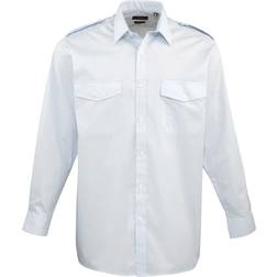 Premier Mens Long Sleeve Work Shirt - Noir/Blanc/Bleu