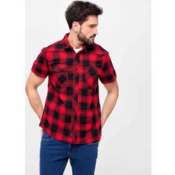 Brandit Checkshirt Korte Mouwen - Zwart-Rood