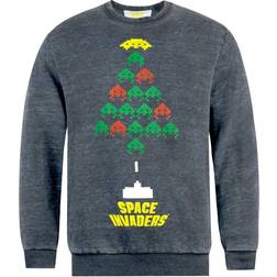 Space Invaders Unisex Adults Christmas Tree Burnout Sweatshirt (Grey)