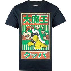 Super Mario Mens Vintage Bowser Japanese Poster T-Shirt (Black)