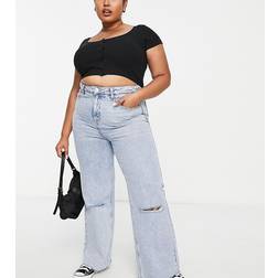 Yours ripped wide leg jean in bleach wash-Blue