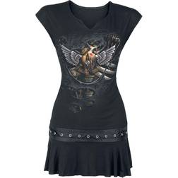 Spiral Miniabito Gothic Stud Waist Mini Dress - Black 001