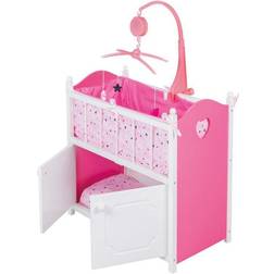 Dolls Room Houten Poppenbed met opbergkast wit/roze