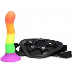 XR Brands Proud Rainbow Silicone Dildo with Harness 7.2 Inch