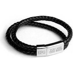 Treat Republic Men's Personalised Dual Leather Woven Bracelet - Silver/Black