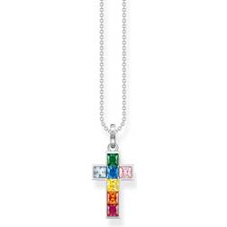 Thomas Sabo Sterling Cross Colourful Stones Necklace KE2166-477-7-L45V