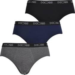 Hom Boxerlines 3-Pack Basic Briefs, Black/Navy/Grey