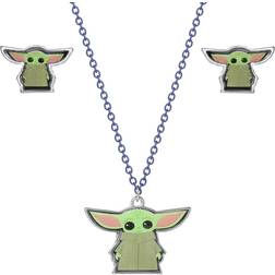 Disney Yoda Mandalorian Pendant And Studs Set - Black/Green