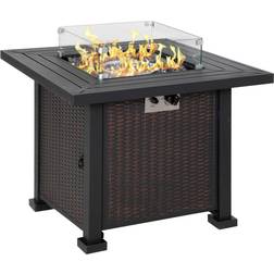 OutSunny Outdoor Propane Gas Fire Pit Table With Wind Screen & Glass Beads Black