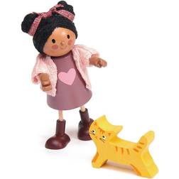 Tender Leaf Toys Ayana Wooden Dolls House Doll With Pet Cat and Pink Dress Inspire Imaginative Play for 3