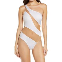 Norma Kamali Snake Mesh Stripe One Piece Swimsuit - Black & Nude