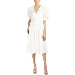 Bcbgmaxazria Women's Puff-Sleeve Smocked-Waist Poplin Midi Dress