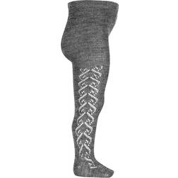 Condor Merino Wool Blend Tights with Openwork Hearts - Light Grey (15271-000-967)