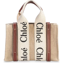 Chloé Mini Woody Tote Bag In Linen - White/Brown