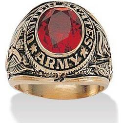 Men Oval-Cut Simulated Ruby TCW Gold-Plated Antiqued Army Ring