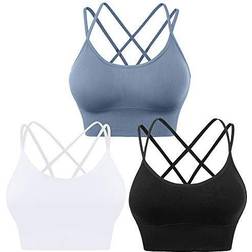 Evercute Cross Back Sport Bra 3 Pack - Black/White/Blue