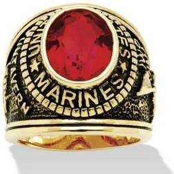 Men Oval-Cut Simulated Ruby Marines Ring TCW in Antiqued Gold-Plated