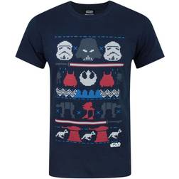 Star Wars Menn Dark Side Fair Isle Christmas T-skjorte - Blå