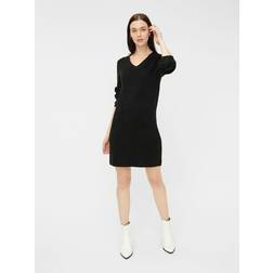 Pieces Ellen Ls V-Neck Knit Dress - Black