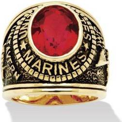 Men Oval-Cut Simulated Ruby Marines Ring TCW in Antiqued Gold-Plated