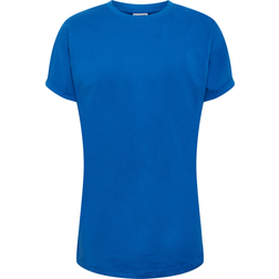 Urban Classics Men's Long Basic Tee with Round Neckline & Hem, Men's T-Shirt with Turn-Up Finish and Overcut Shoulders, Short-Sleeve Tall Tee T-Shirt with Long Fit, Colour: Sporty Blue