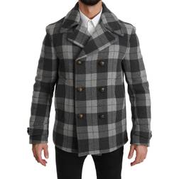 Dolce & Gabbana DG Gray Check Wool Cashmere Coat Jacket Gray