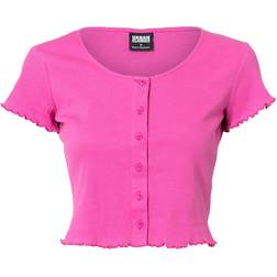 Urban Classics T-shirt Côtelé Boutonné Femme - Rose