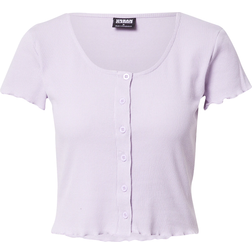 Urban Classics Ladies Ladies Cropped Button Up Rib Tee lilac