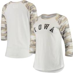 Camp David Women's White/Camo Iowa Hawkeyes Boyfriend Baseball Raglan 3/4-Sleeve T-Shirt