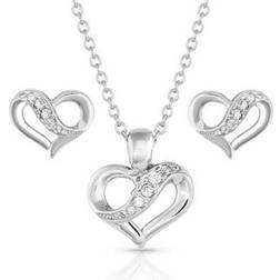 Montana Silversmiths Ribbon Round My Heart Jewelry Set - Silver/Transparent