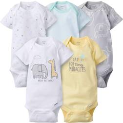 Gerber Baby Short Sleeve Onesies Bodysuits 5-pack - Neutral Elephant