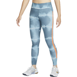 Nike Dri-FIT One Luxe Mid-Rise Printed Training Leggings Women - Ash Green/Rush Orange/Clear