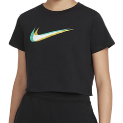 Nike Girl's Cropped Dance T-Shirt - Black/Metallic Gold (DM4697-011)