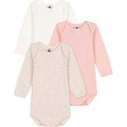 Petit Bateau Babies' Long-Sleeved Cotton Bodysuits 3-Pack - Rose/White/Beige (A05KG00000)