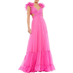 Mac Duggal Rosette Chiffon Gown - Hot Pink