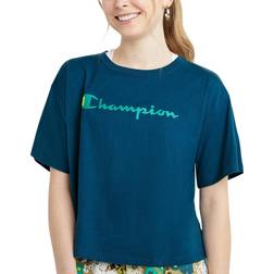 Champion Script Logo Cropped Tee - Fresh Teal