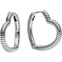 Pandora Moments Heart Charm Hoop Earrings - Silver