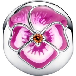 Pandora Pansy Flower Clip Charm - Silver/Pink/Orange
