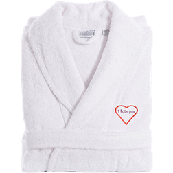 Linum Home Textiles I Love You Terry Bathrobe - White/Pink