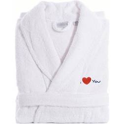 Linum Home Textiles I Love You Terry Bathrobe - White/Navy