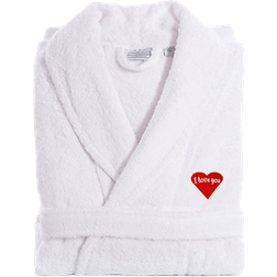 Linum Home Textiles I Love You Terry Bathrobe - White/Red