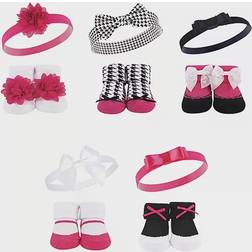 Hudson Baby Headband & Socks Gift Set 10-pack - Dark Pink/Black