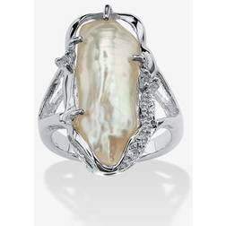 Sterling Genuine Cultured Freshwater Pearl and Round Genuine Topaz Ring