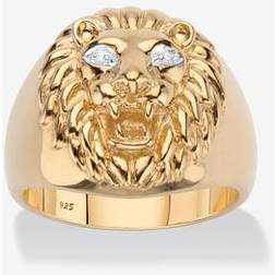 Men Diamond Accent Lion Head Ring in 18k over Sterling