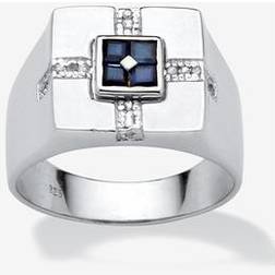 Men 1.10 TCW Genuine Midnight Sapphire Square Ring in Sterling Sizes 8-16